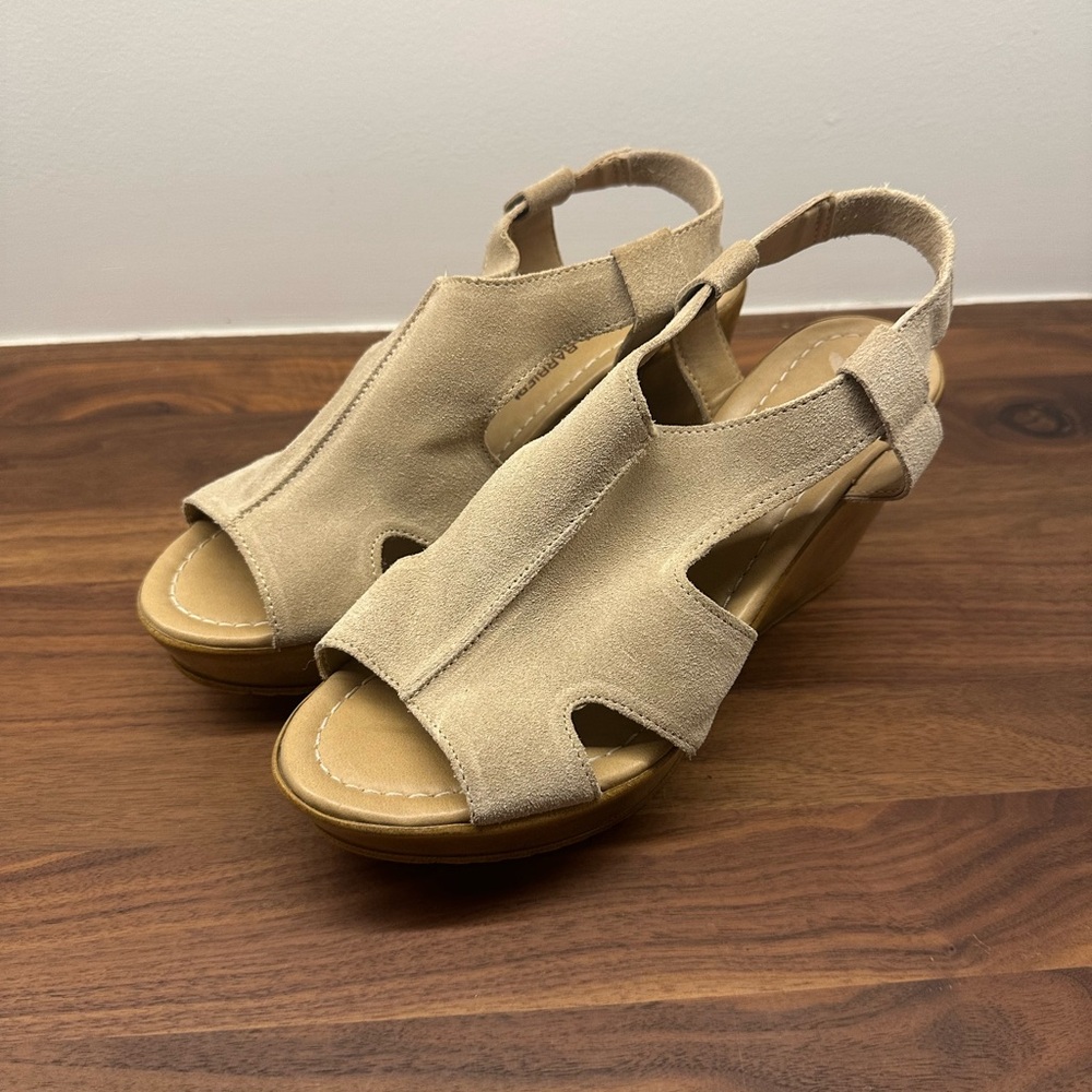 Barbara Barbieri Tan Slingback Wedge Sandals